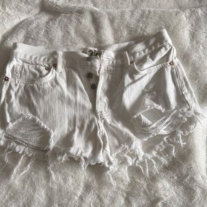 FP Movement by Free People Ivory Distressed Jean Shorts